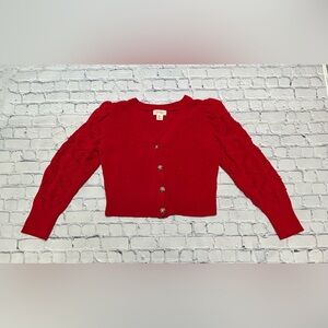 Jessica Simpson Red Knit Cropped Cardigan Sweater